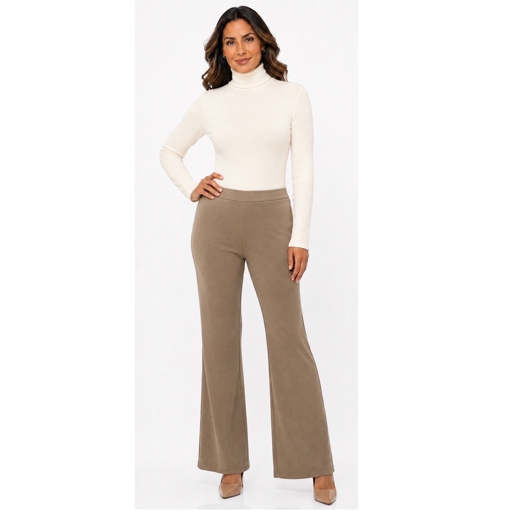 Zara XXL Camel Tan High Waisted Flare Leg Stretch Trousers Side Zip Chic 112-33